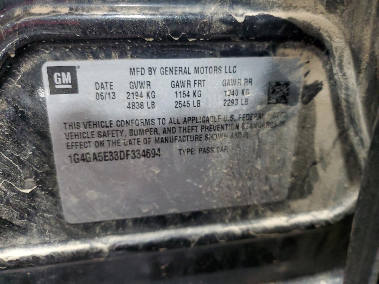 2013 Buick Lacrosse VIN: 1G4GA5E33DF334694 Lot: 59384915