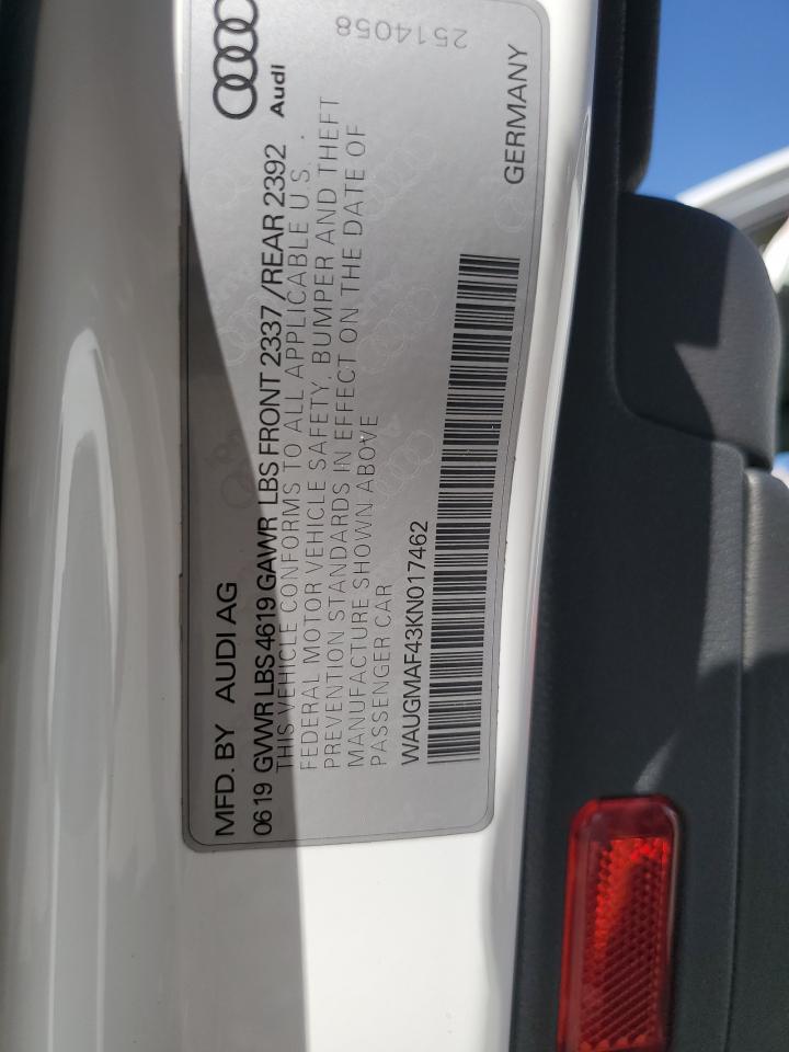 2019 Audi A4 Premium VIN: WAUGMAF43KN017462 Lot: 61453425