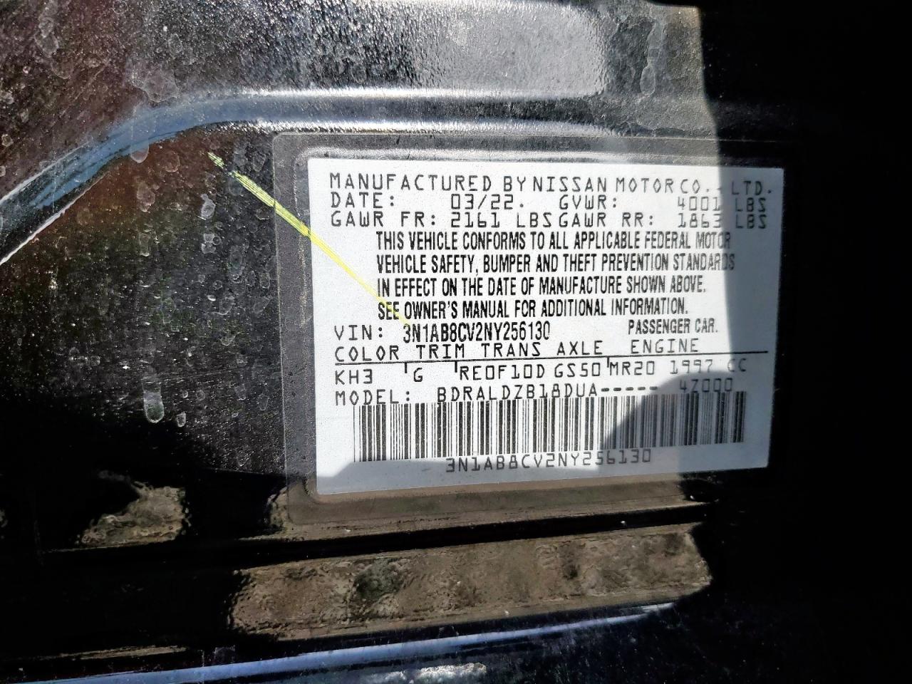 2022 Nissan Sentra Sv VIN: 3N1AB8CV2NY256130 Lot: 61757415