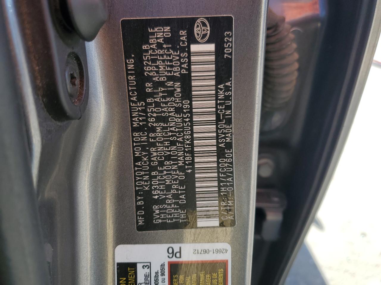 2016 Toyota Camry Le VIN: 4T1BF1FK8GU545190 Lot: 61655875