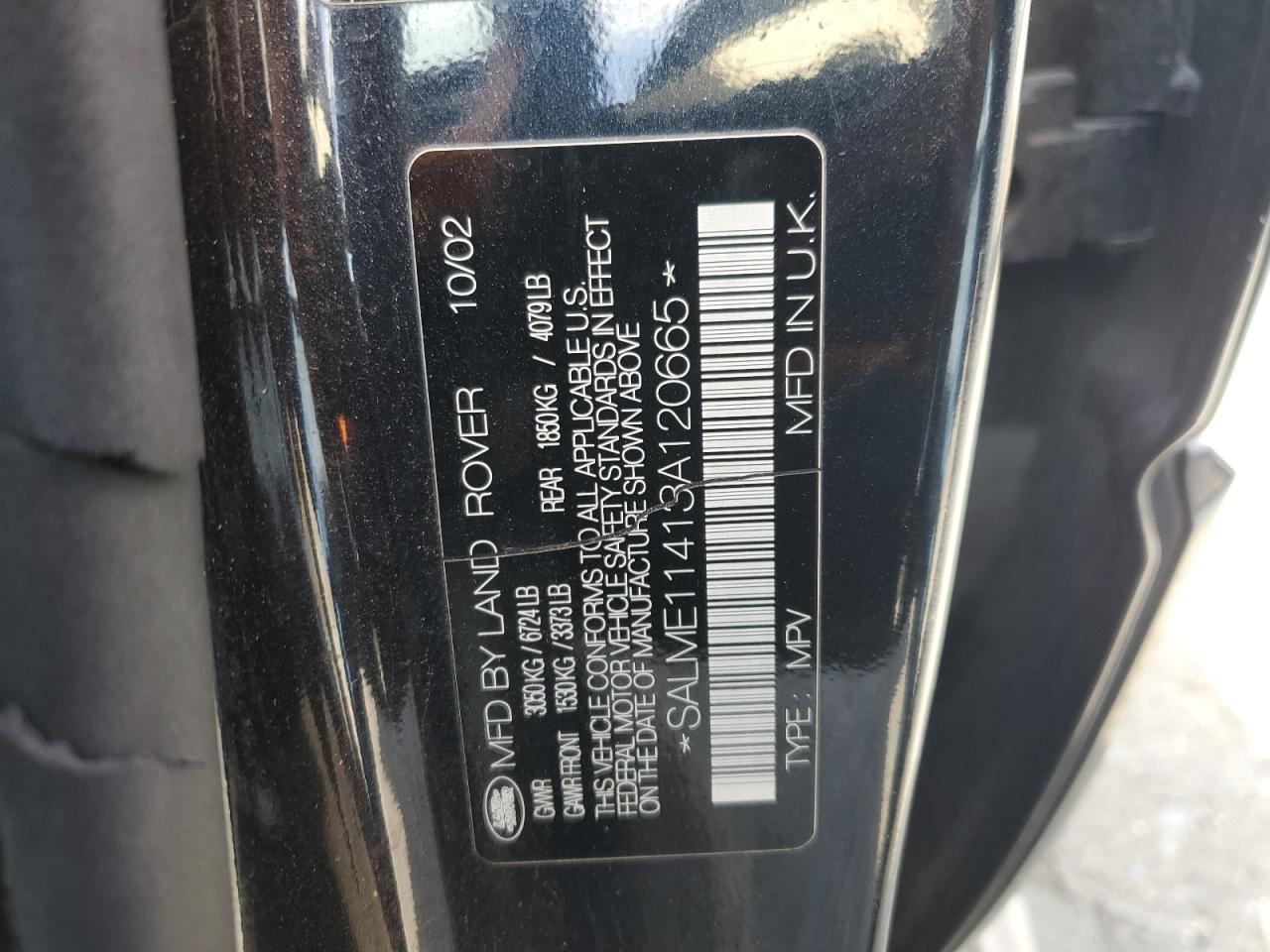 2003 Land Rover Range Rover Hse VIN: SALME11413A120665 Lot: 60823755