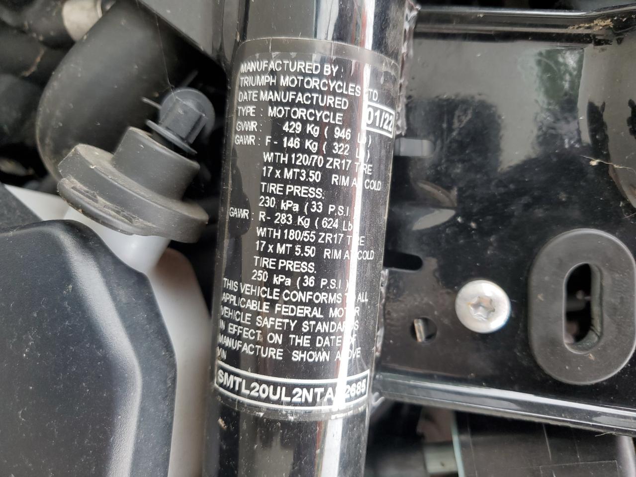 TRIUMPH MOTORCYCLE TIGER SPOR 2022 VIN SMTL20UL2NTAZ2685 фото 8