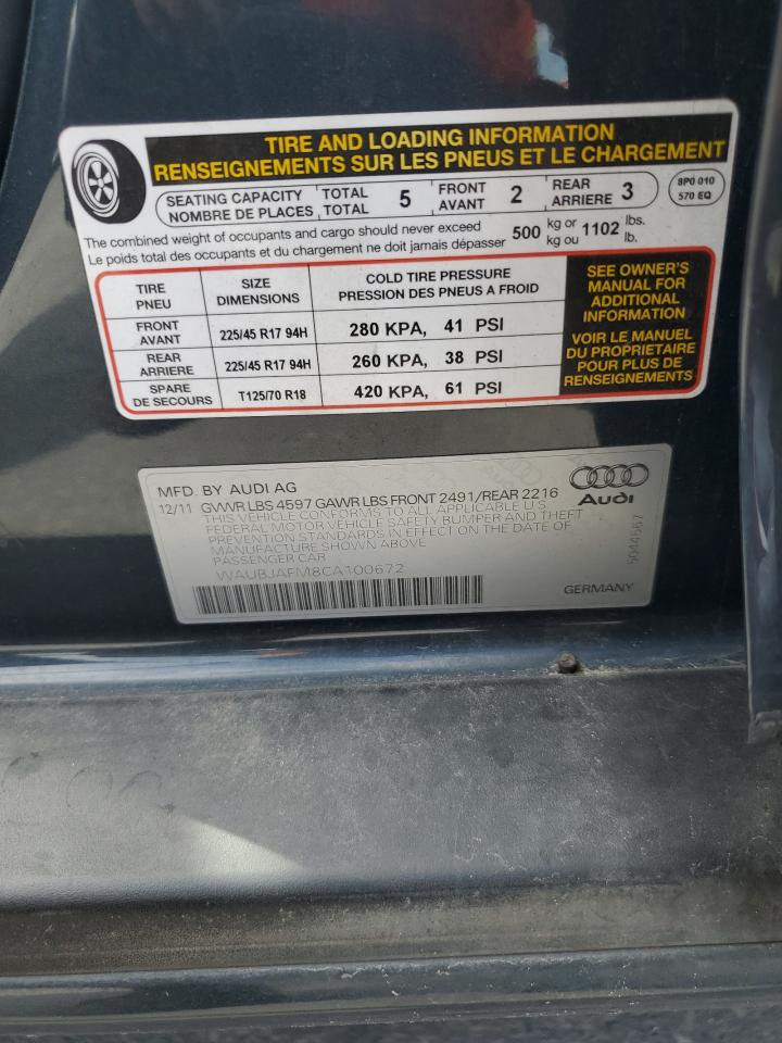 2012 Audi A3 Premium VIN: WAUBJAFM8CA100672 Lot: 62847225