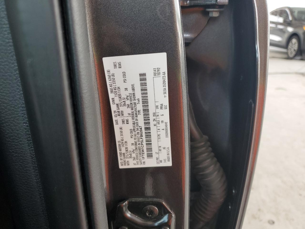 2020 Ford F150 Supercrew VIN: 1FTEW1CP5LFB62047 Lot: 60677185