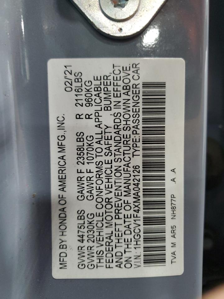 2021 Honda Accord Sport Se VIN: 1HGCV1F4XMA042126 Lot: 62489185