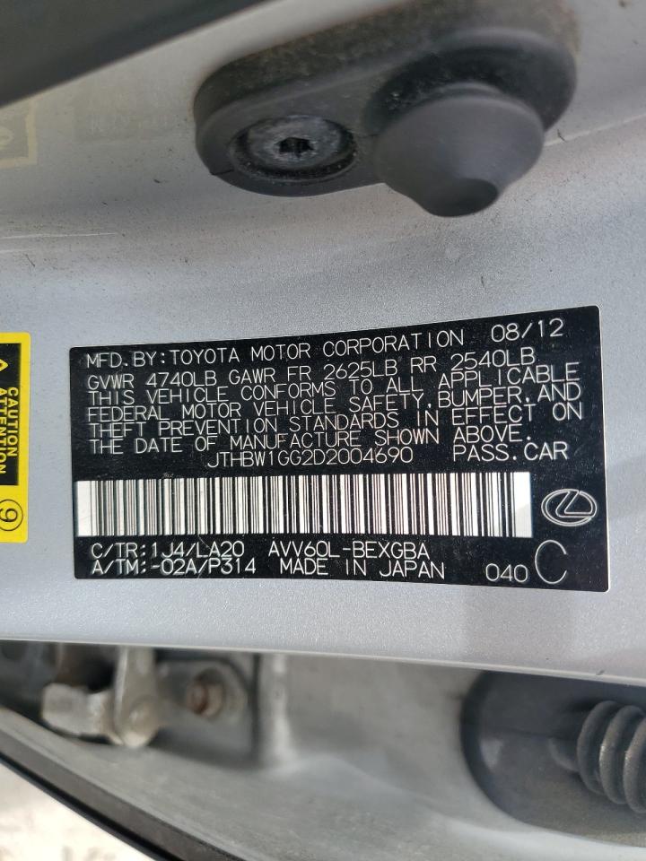 2013 Lexus Es 300H VIN: JTHBW1GG2D2004690 Lot: 62821555