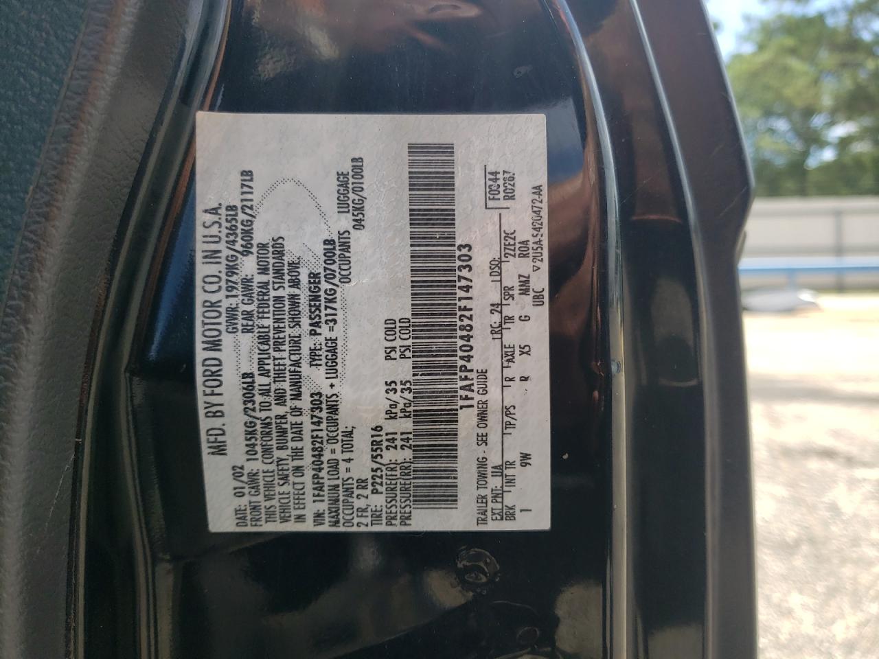 2002 Ford Mustang VIN: 1FAFP40482F147303 Lot: 62121515