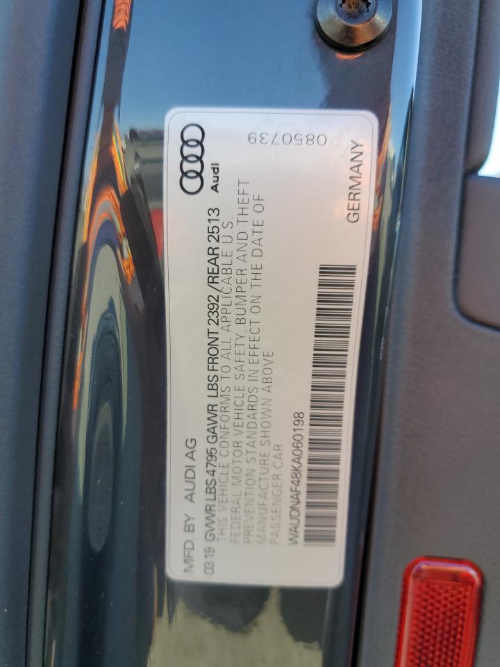2019 Audi A4 Premium VIN: WAUDNAF48KA060198 Lot: 62713115