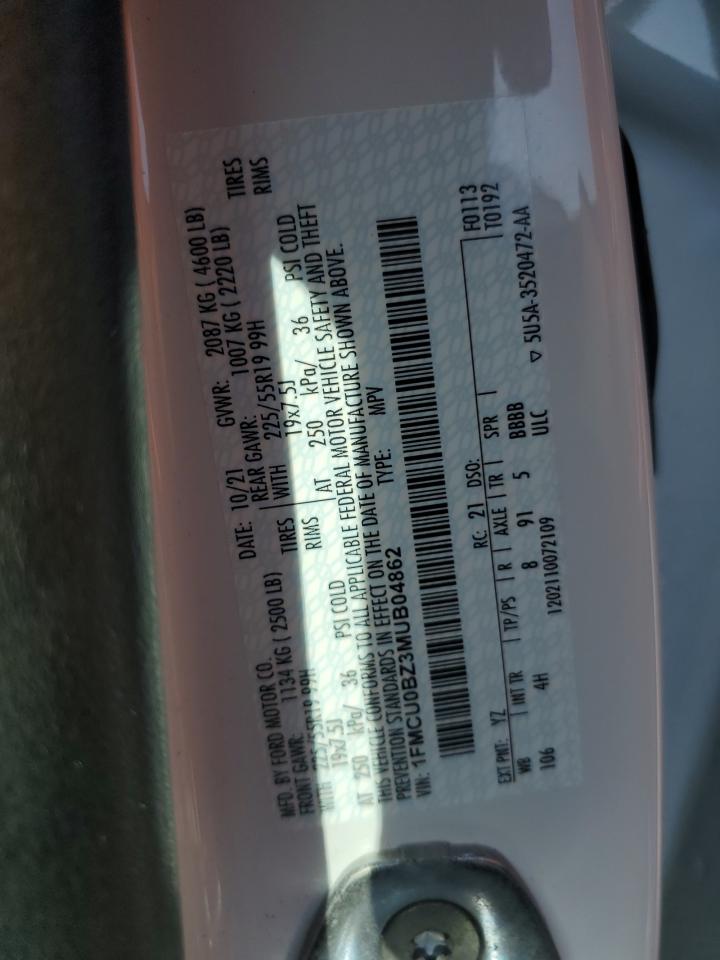 2021 Ford Escape Se VIN: 1FMCU0BZ3MUB04862 Lot: 61945425