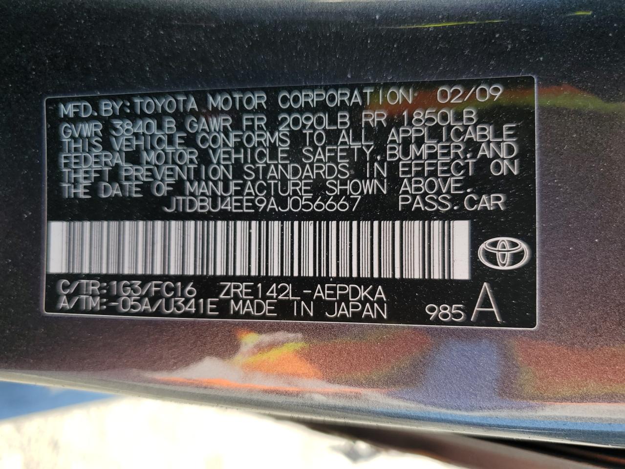 2010 Toyota Corolla Base VIN: JTDBU4EE9AJ056667 Lot: 62786095