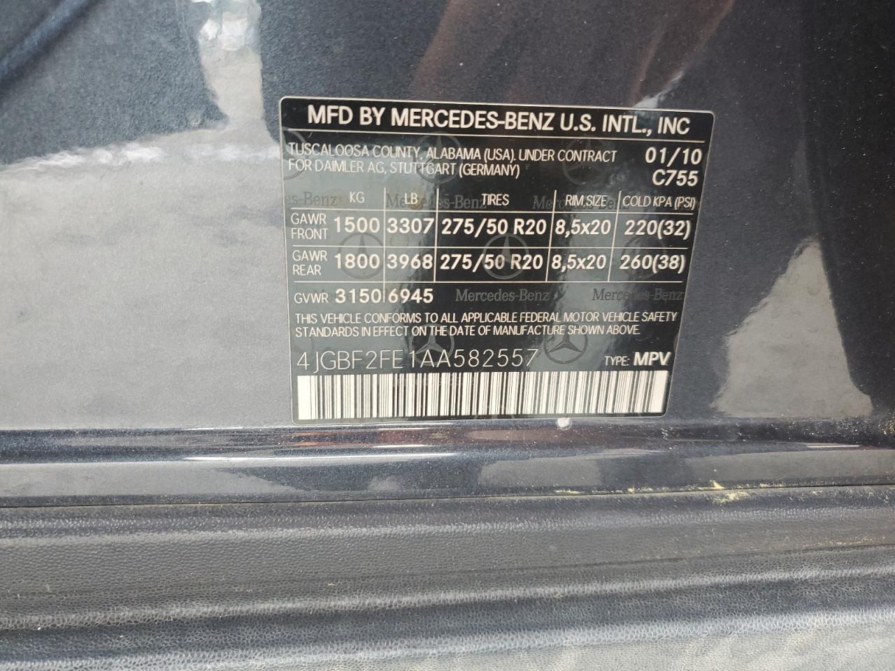 2010 Mercedes-Benz Gl 350 Bluetec VIN: 4JGBF2FE1AA582557 Lot: 61640665