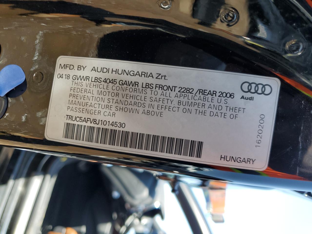2018 Audi Tt VIN: TRUC5AFV8J1014530 Lot: 62760705