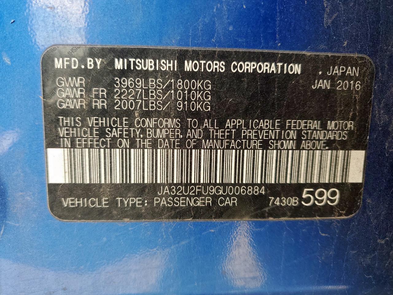 2016 Mitsubishi Lancer Es VIN: JA32U2FU9GU006884 Lot: 62643965