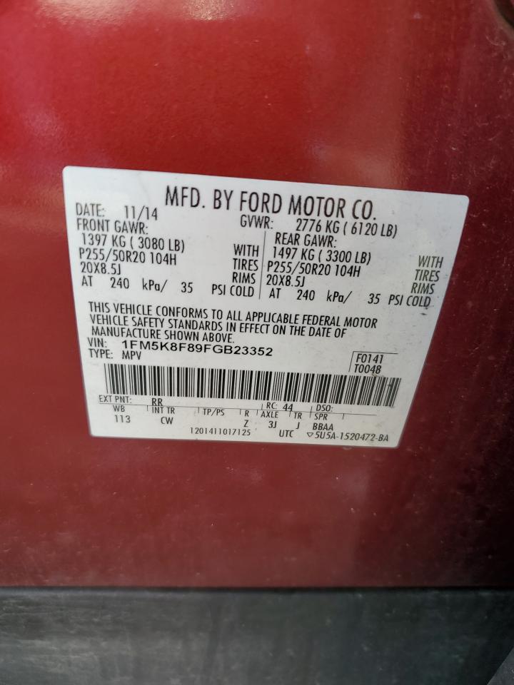 FORD EXPLORER 2015 VIN 1FM5K8F89FGB23352 фото 13