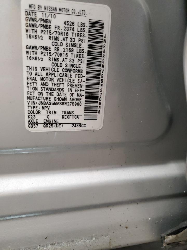 2011 Nissan Rogue S VIN: JN8AS5MV8BW278988 Lot: 61908085