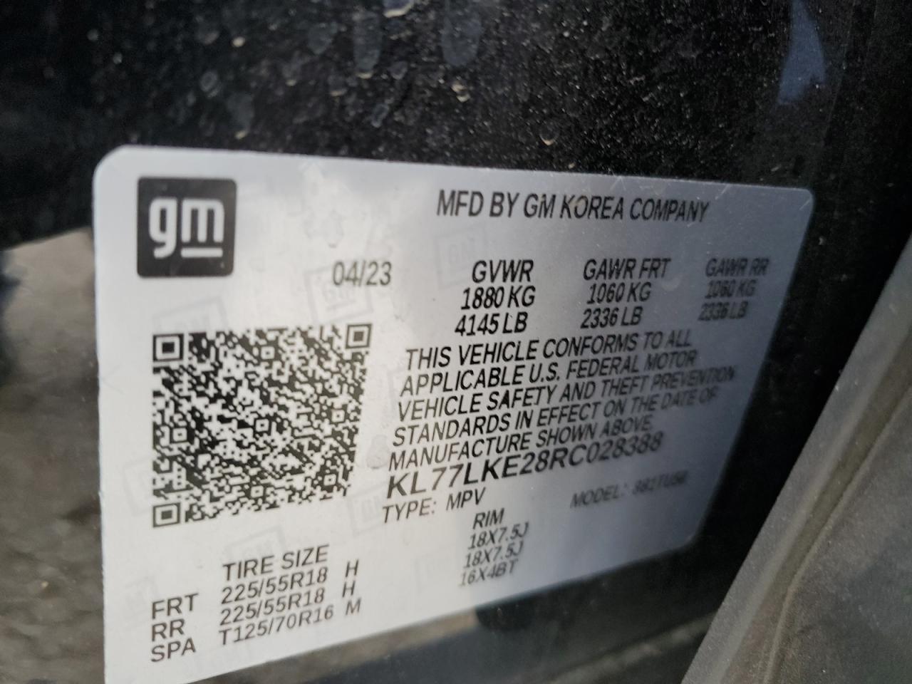 2024 Chevrolet Trax Activ VIN: KL77LKE28RC028388 Lot: 62028135