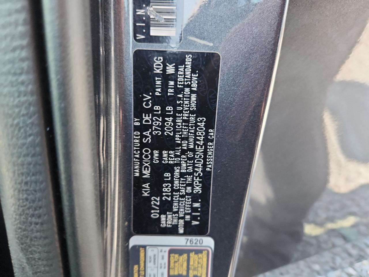 2022 Kia Forte Gt Line VIN: 3KPF54AD5NE448043 Lot: 63022985