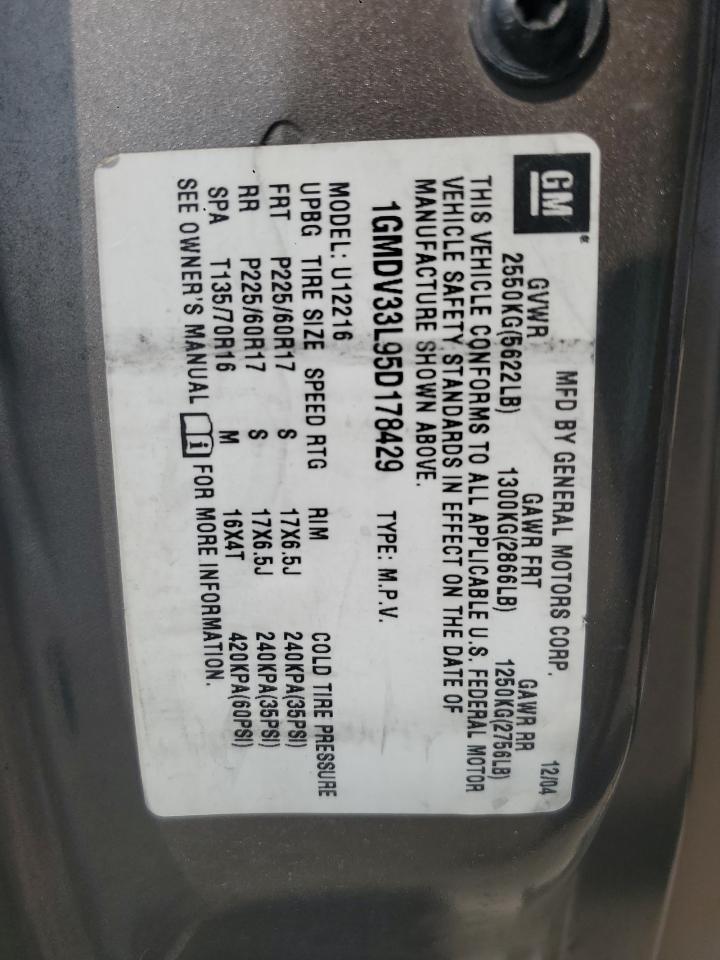 2005 Pontiac Montana Sv6 VIN: 1GMDV33L95D178429 Lot: 60621415