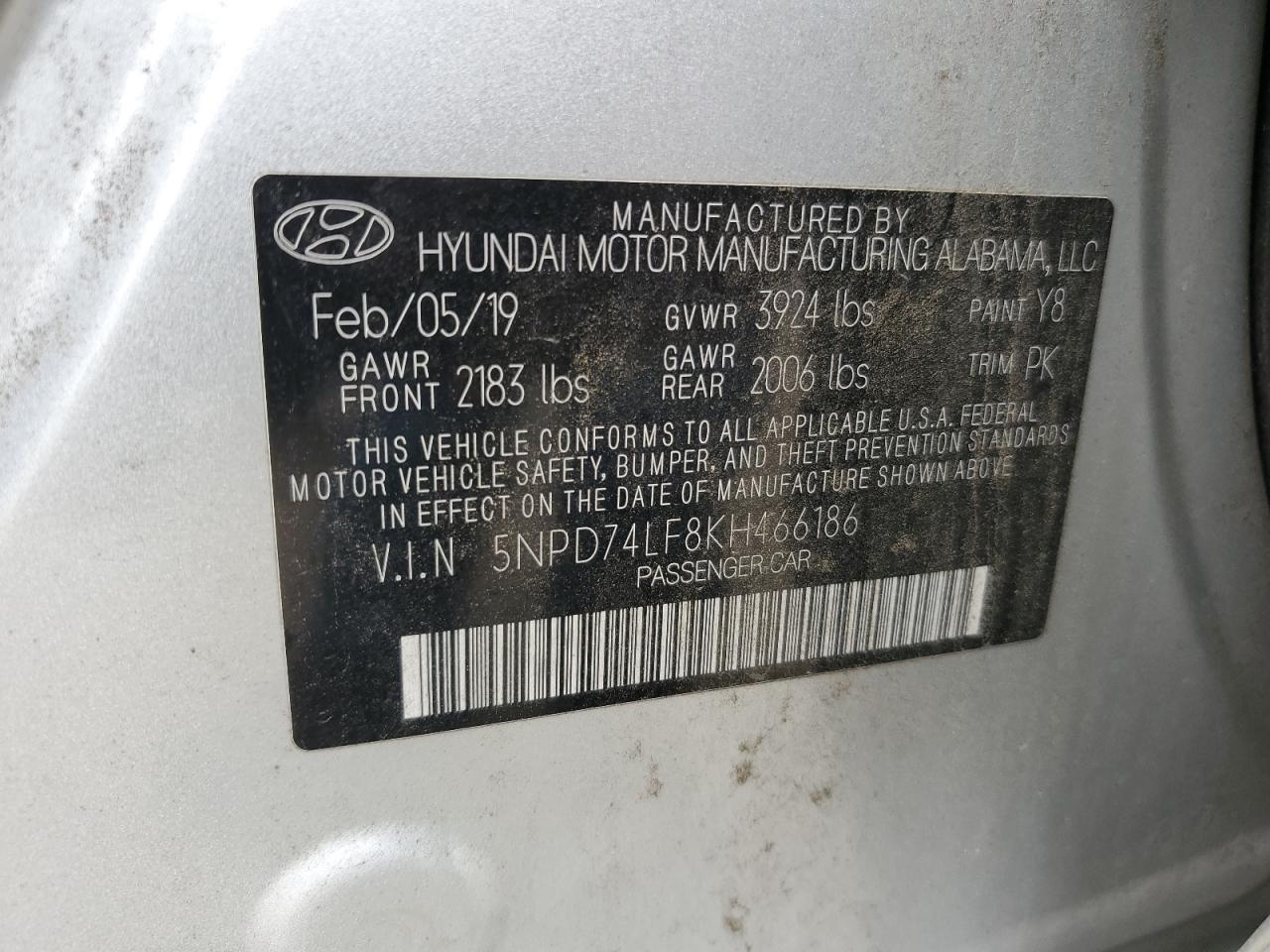2019 Hyundai Elantra Se VIN: 5NPD74LF8KH466186 Lot: 61755365