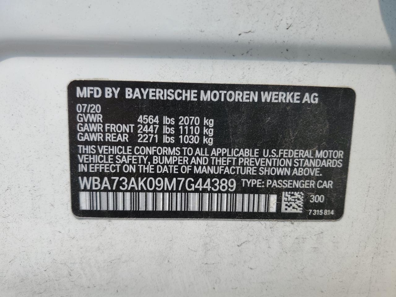 2021 BMW 228Xi VIN: WBA73AK09M7G44389 Lot: 59508235