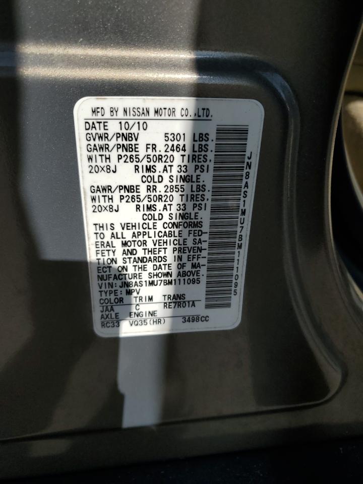 2011 Infiniti Fx35 VIN: JN8AS1MU7BM111095 Lot: 59517995