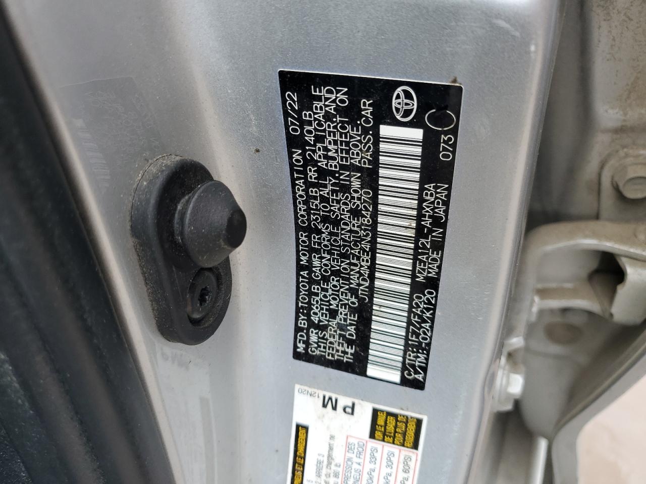 2022 Toyota Corolla Se VIN: JTND4MBE4N3184270 Lot: 59268405