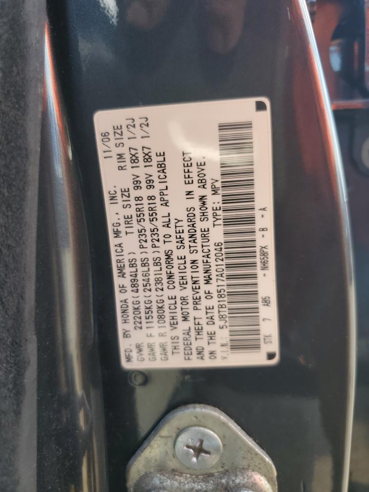 2007 Acura Rdx Technology VIN: 5J8TB18517A012046 Lot: 62413165