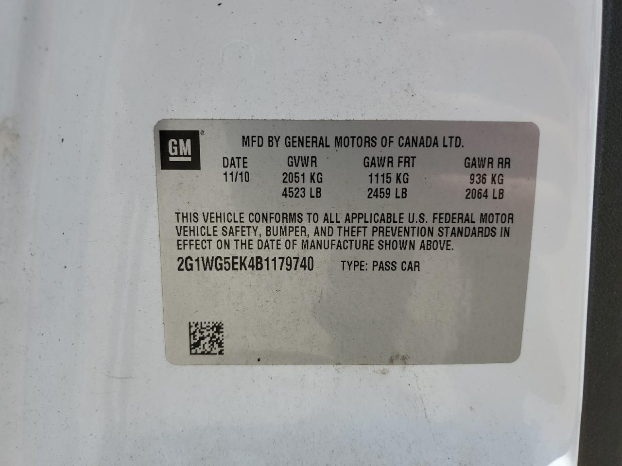 CHEVROLET IMPALA 2011 VIN 2G1WG5EK4B1179740 zdjęcie 12