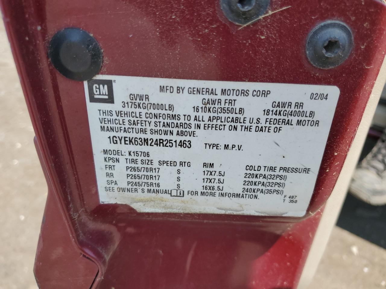 2004 Cadillac Escalade Luxury VIN: 1GYEK63N24R251463 Lot: 59404565