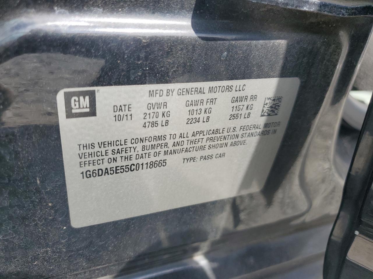 2012 Cadillac Cts VIN: 1G6DA5E55C0118665 Lot: 60238045