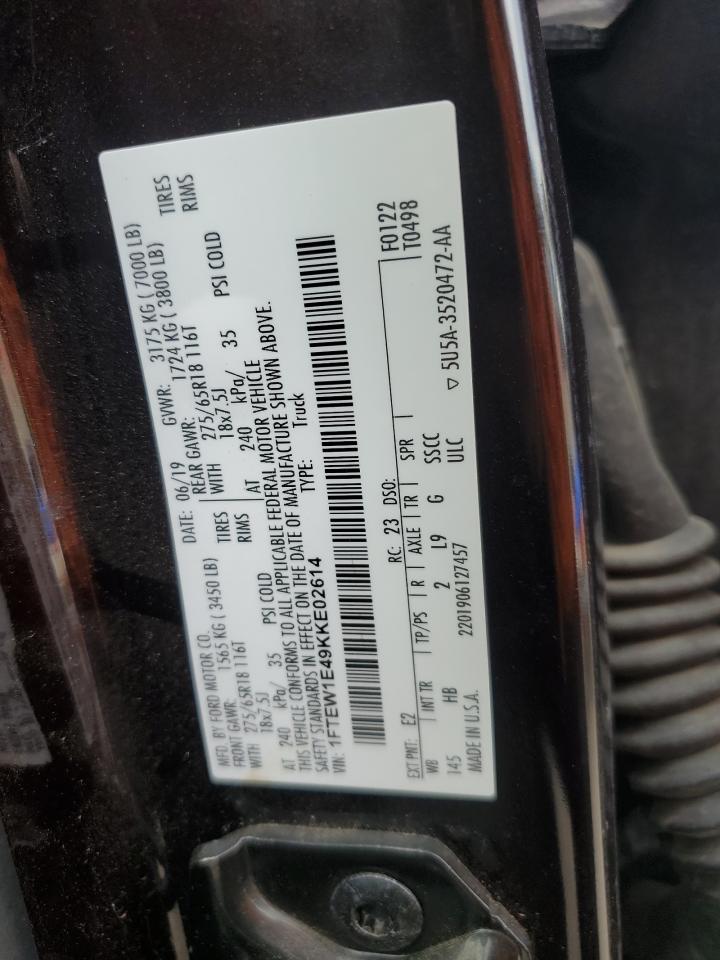 2019 Ford F150 Supercrew VIN: 1FTEW1E49KKE02614 Lot: 62314075