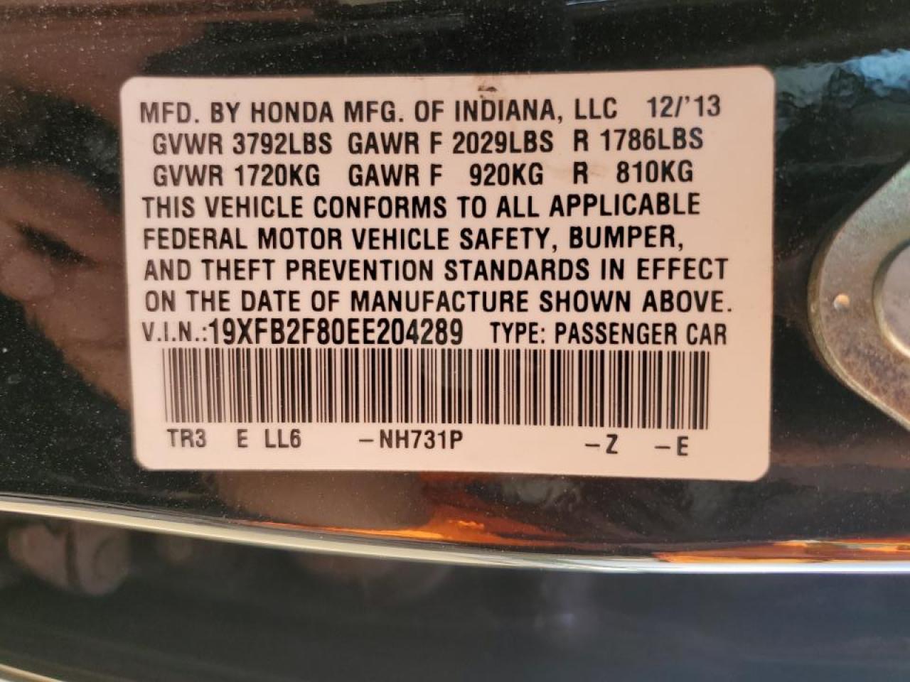 2014 Honda Civic Ex VIN: 19XFB2F80EE204289 Lot: 59662955