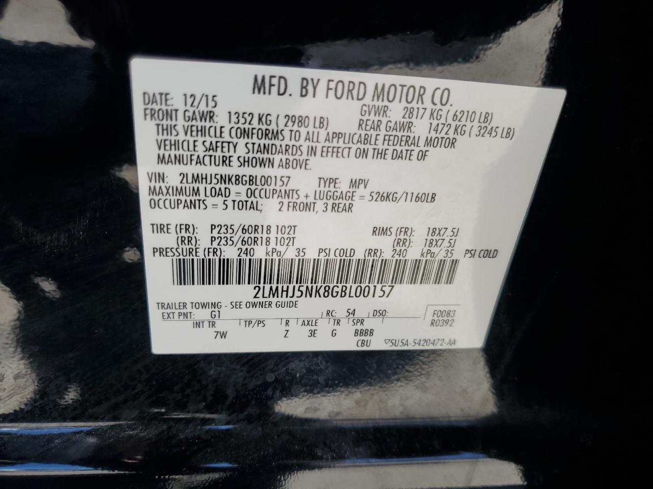 2016 Lincoln Mkt VIN: 2LMHJ5NK8GBL00157 Lot: 61169795