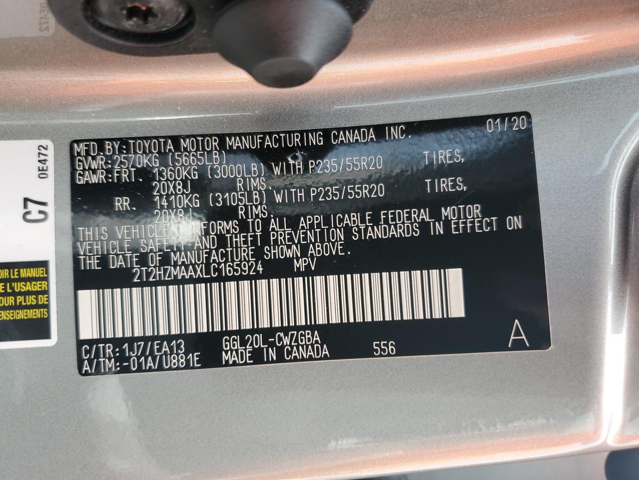 2020 Lexus Rx 350 VIN: 2T2HZMAAXLC165924 Lot: 63184575