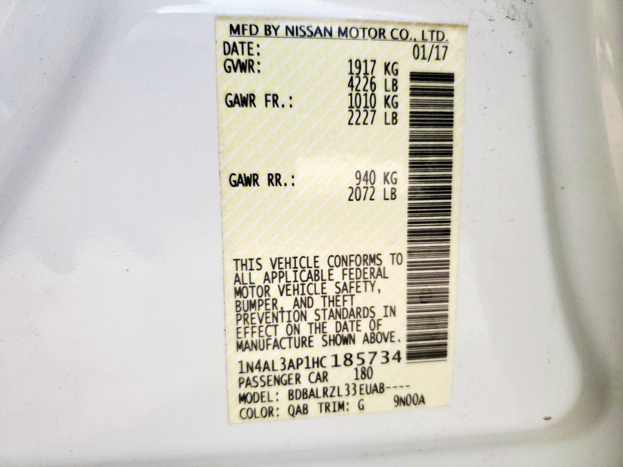 NISSAN ALTIMA 2017 VIN 1N4AL3AP1HC185734 фото 12