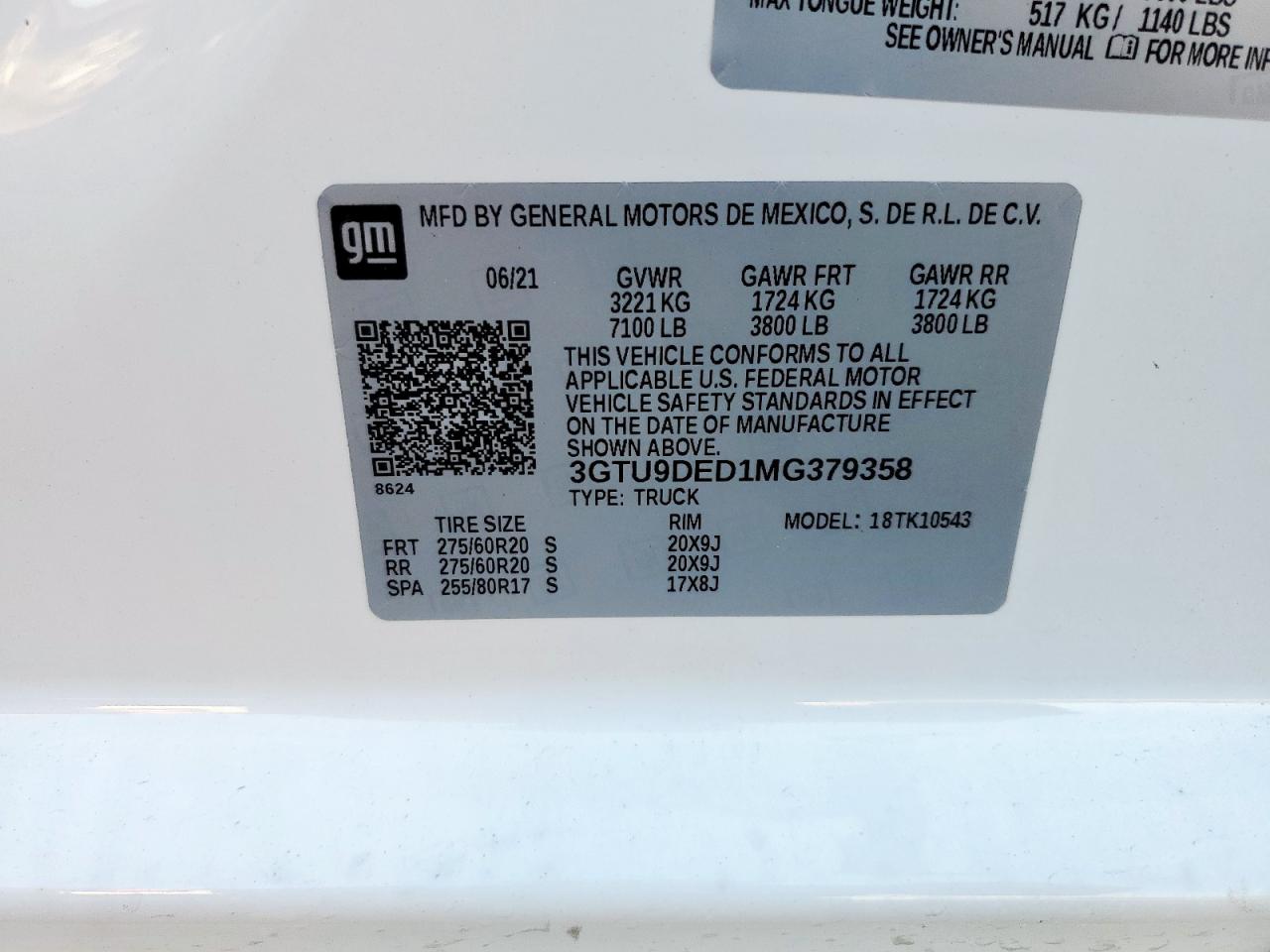 2021 GMC Sierra K1500 Slt VIN: 3GTU9DED1MG379358 Lot: 62346205