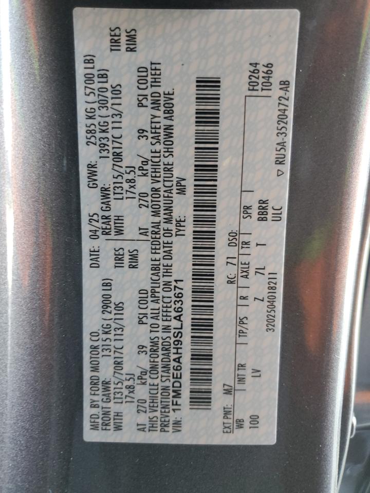 2025 Ford Bronco VIN: 1FMDE6AH9SLA63671 Lot: 62537405