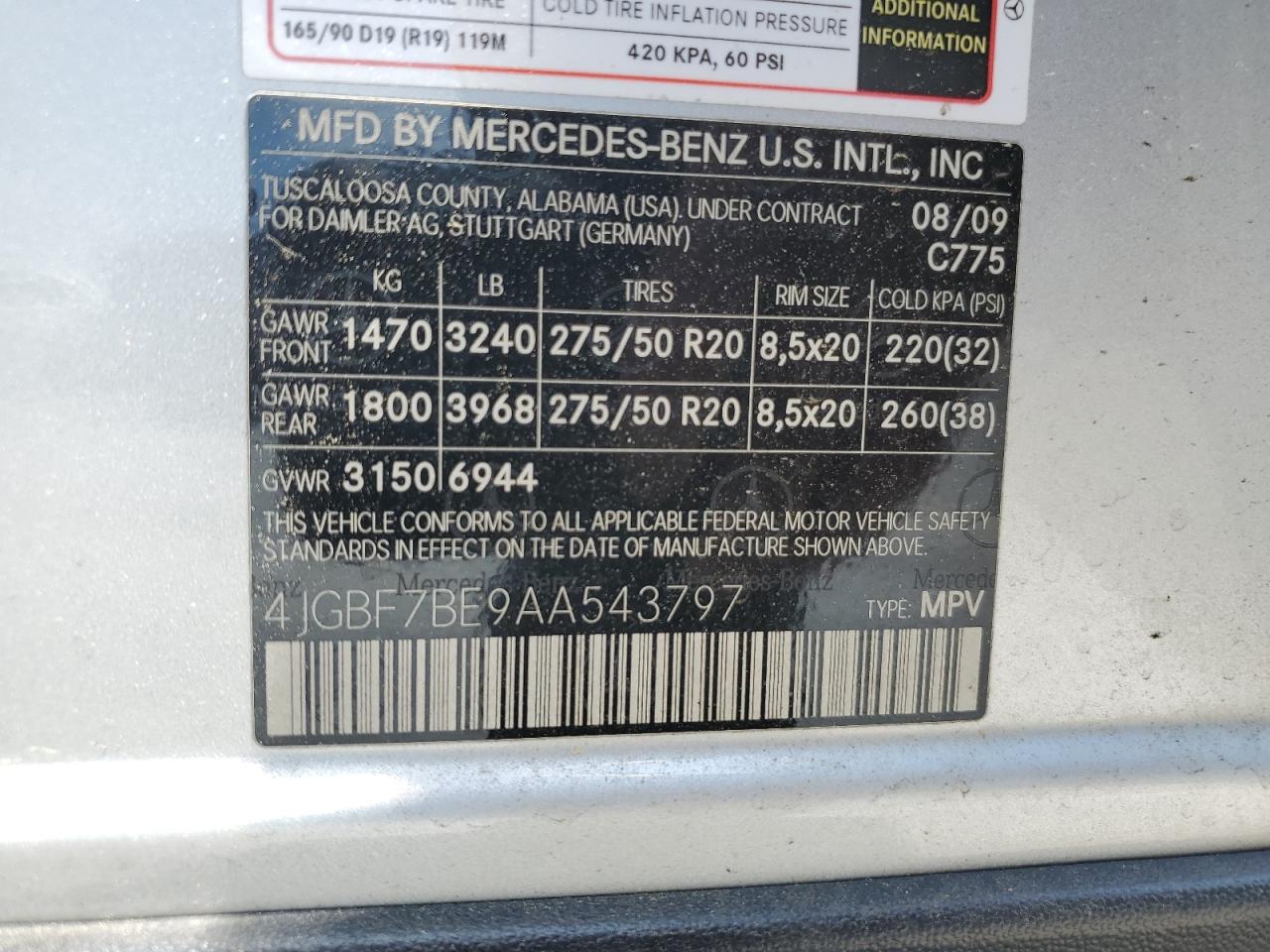 2010 Mercedes-Benz Gl 450 4Matic VIN: 4JGBF7BE9AA543797 Lot: 61718305