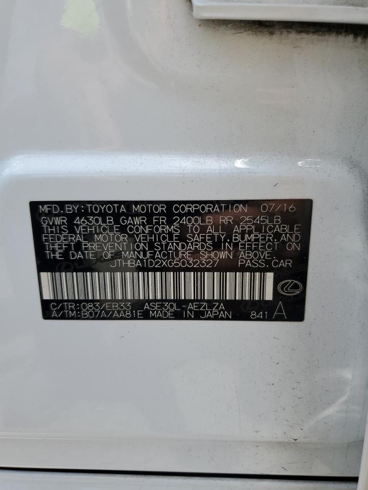 2016 Lexus Is 200T VIN: JTHBA1D2XG5032327 Lot: 62668755