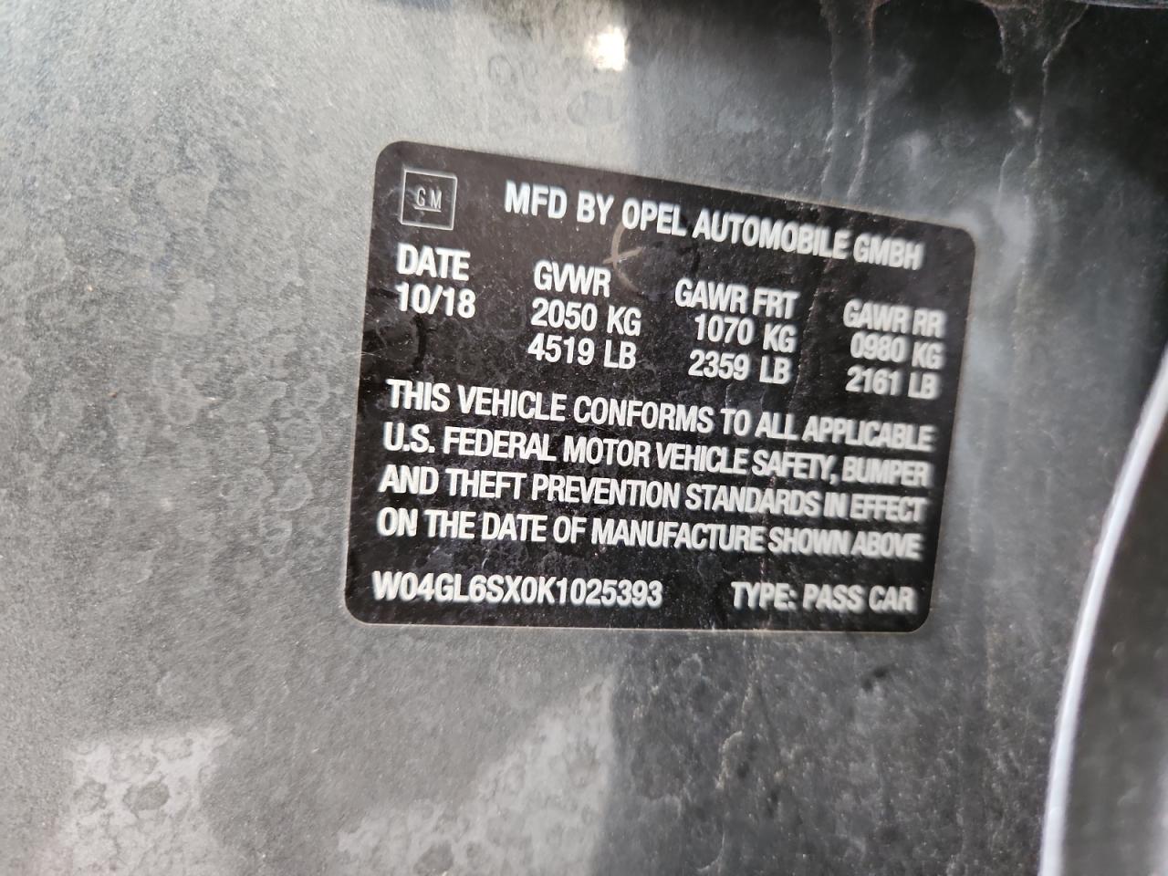 2019 Buick Regal Preferred VIN: W04GL6SX0K1025393 Lot: 61977335