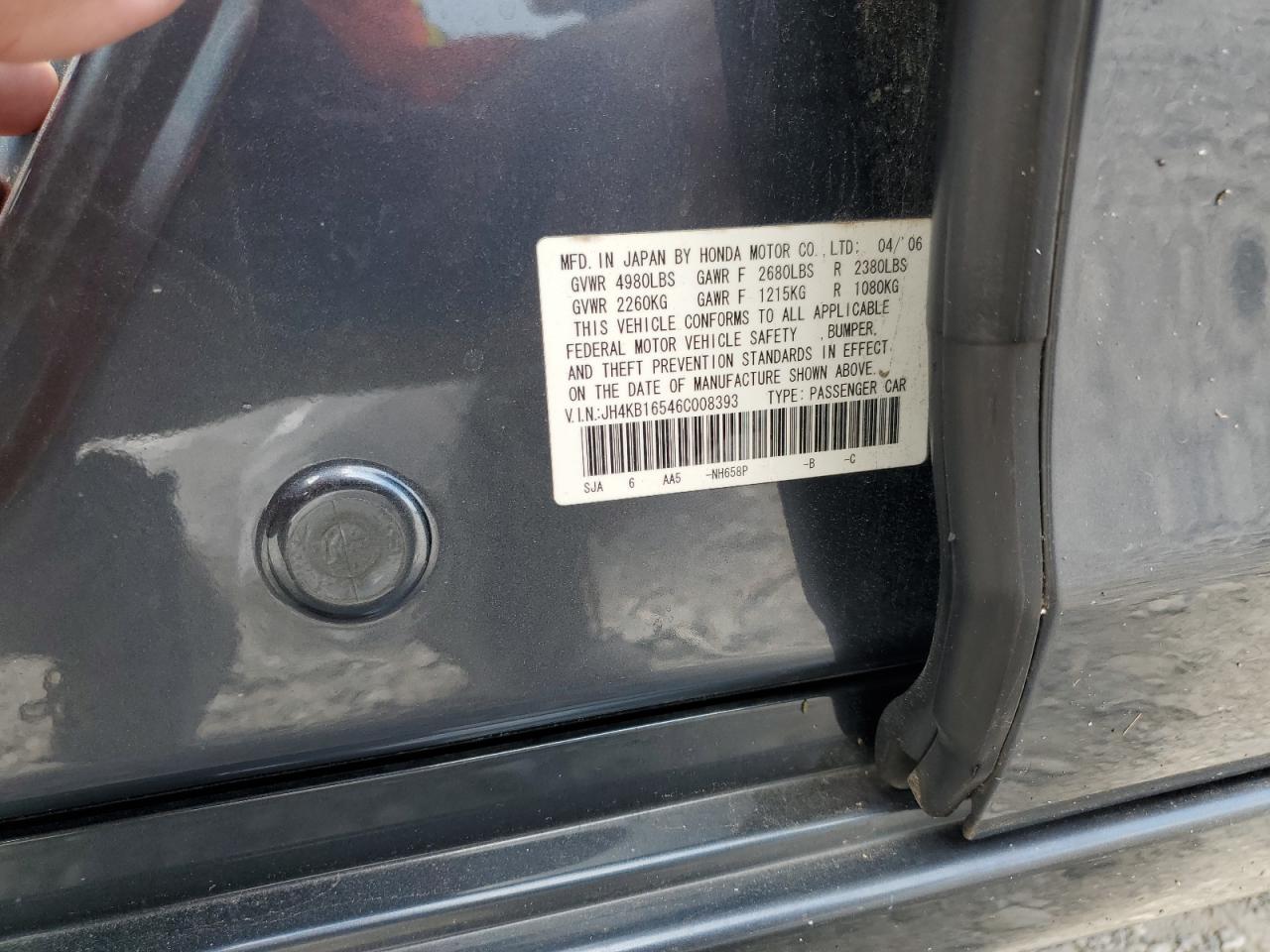 2006 Acura Rl VIN: JH4KB16546C008393 Lot: 60930345