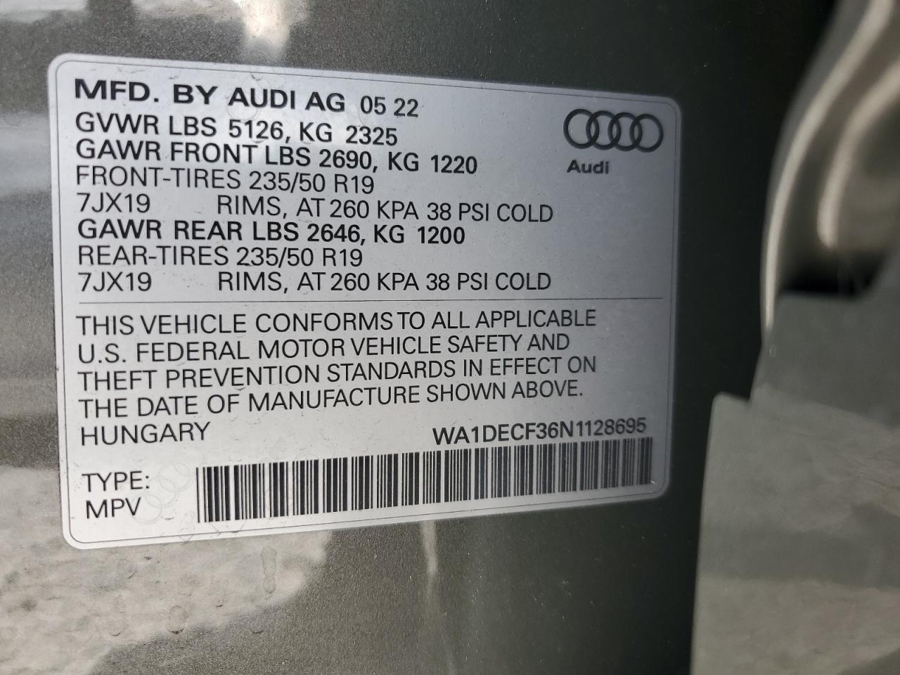 2022 Audi Q3 Premium S Line 45 VIN: WA1DECF36N1128695 Lot: 61494915