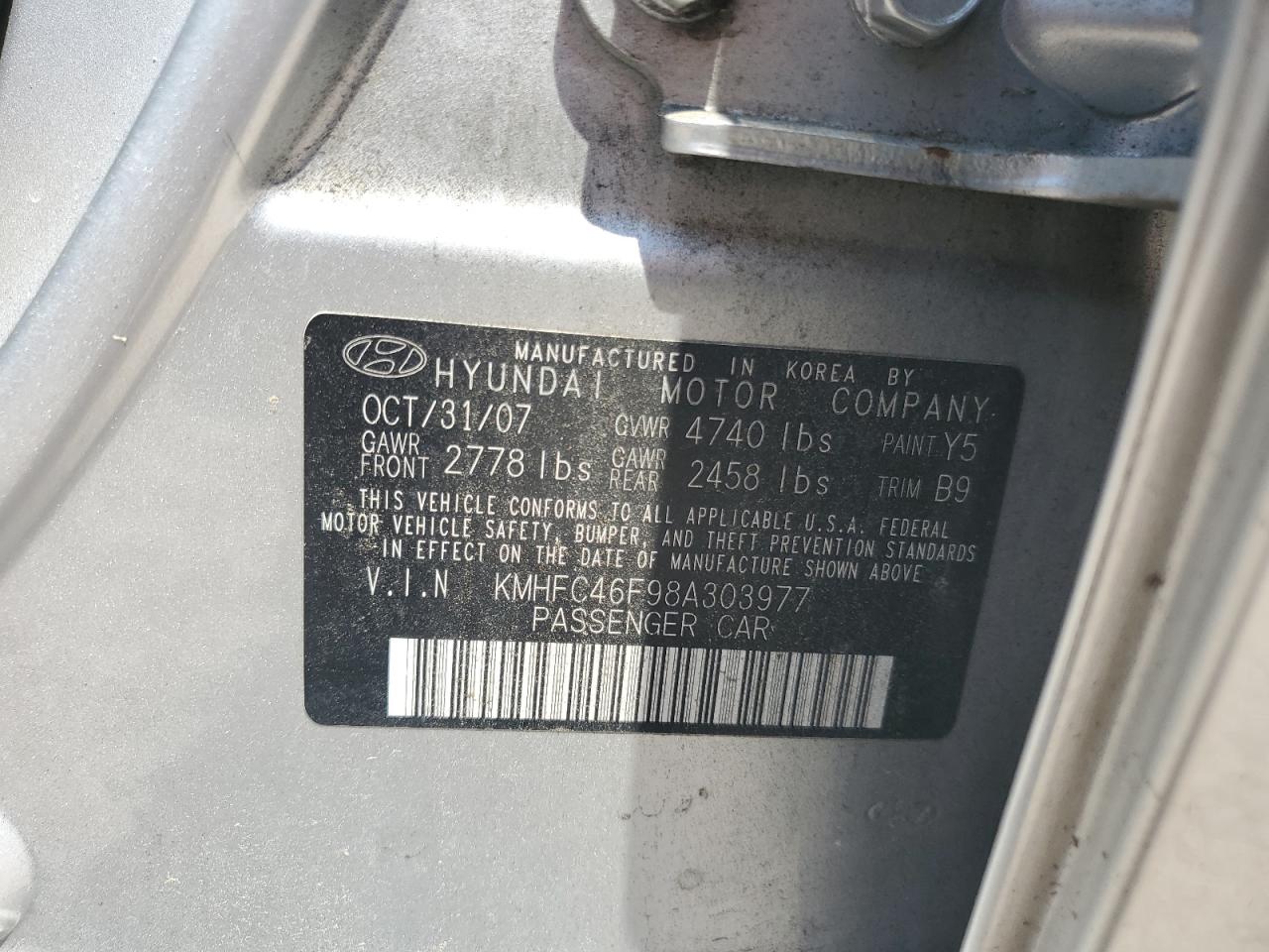 2008 Hyundai Azera Se VIN: KMHFC46F98A303977 Lot: 62328645