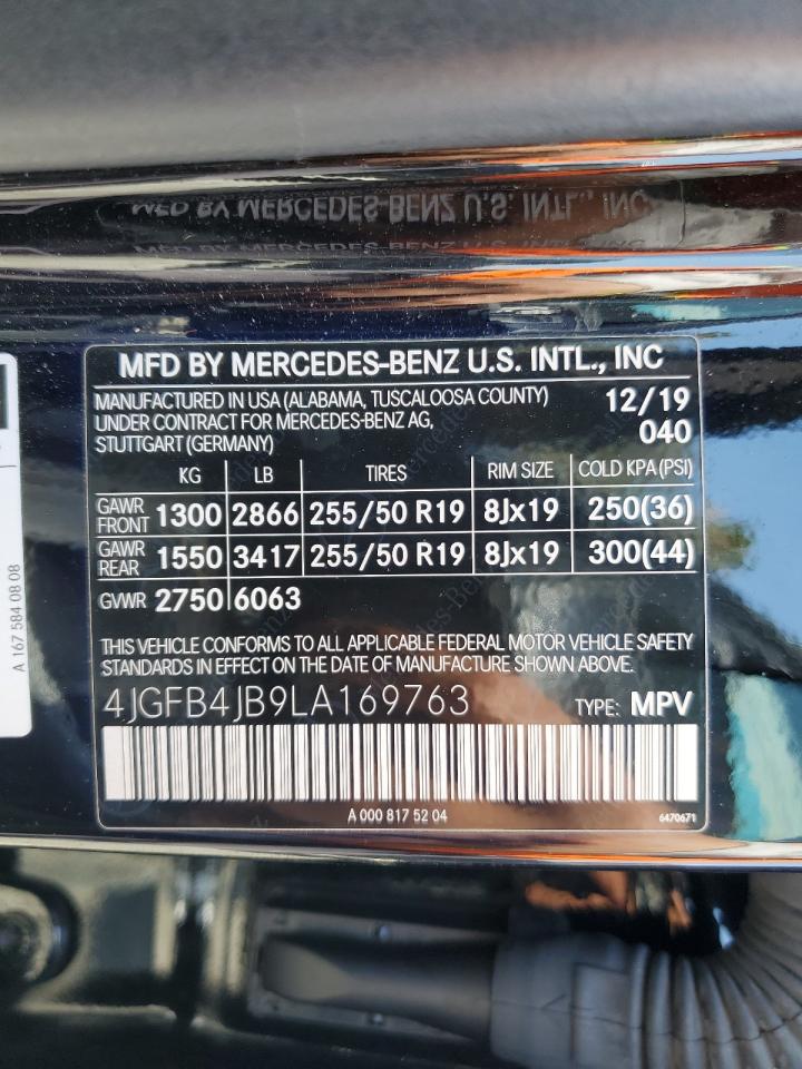 2020 Mercedes-Benz Gle 350 VIN: 4JGFB4JB9LA169763 Lot: 59629585