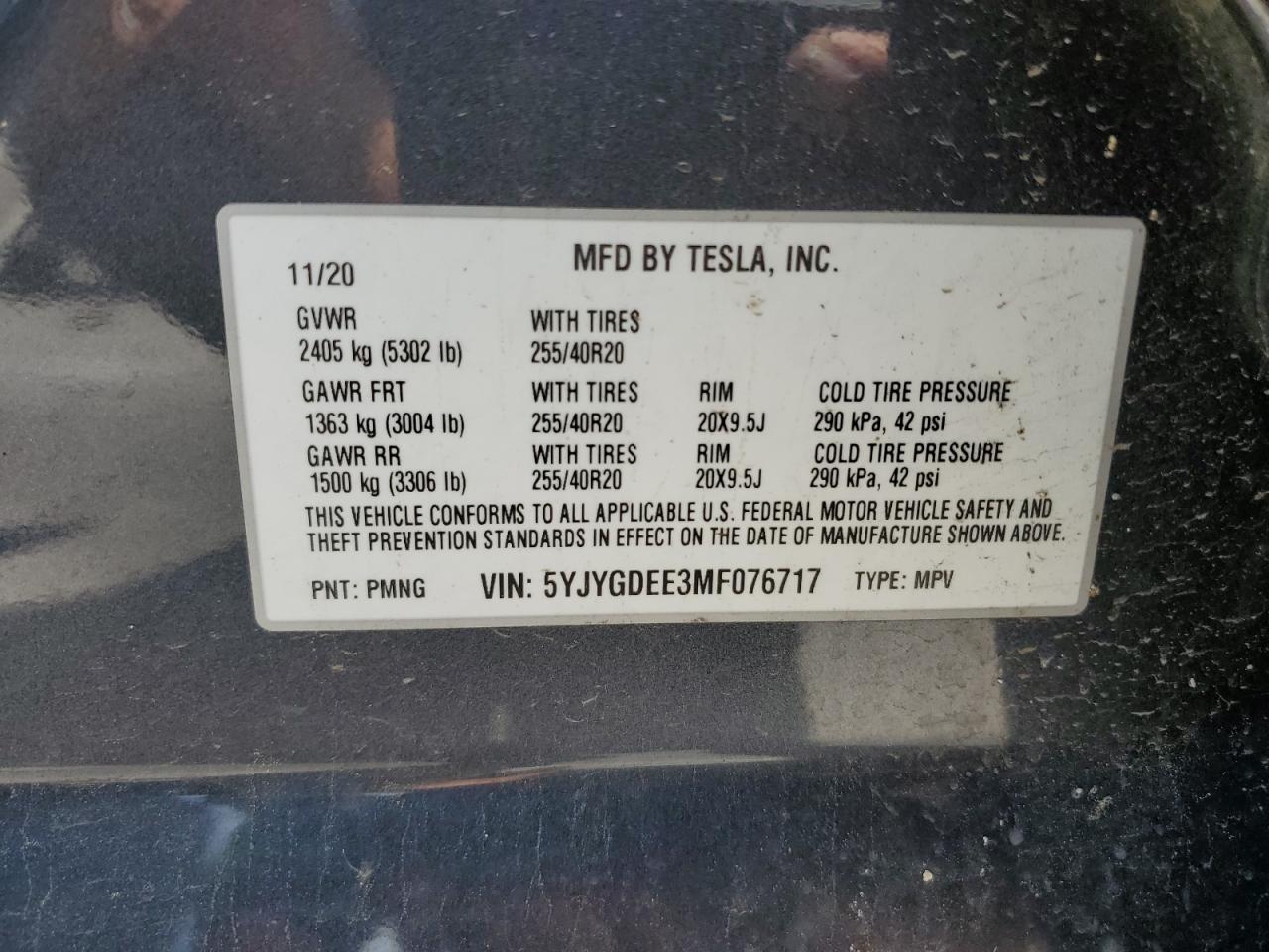 2021 Tesla Model Y VIN: 5YJYGDEE3MF076717 Lot: 59392225