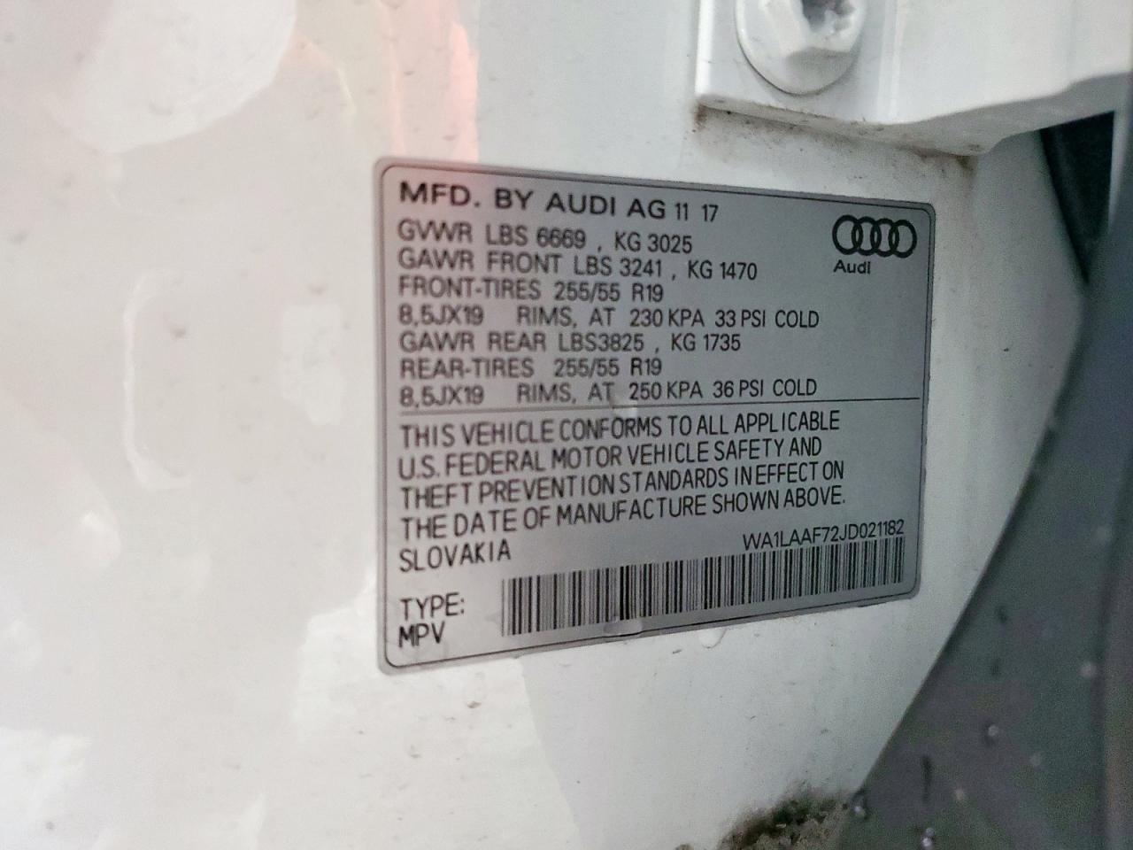 2018 Audi Q7 Premium Plus VIN: WA1LAAF72JD021182 Lot: 62238415