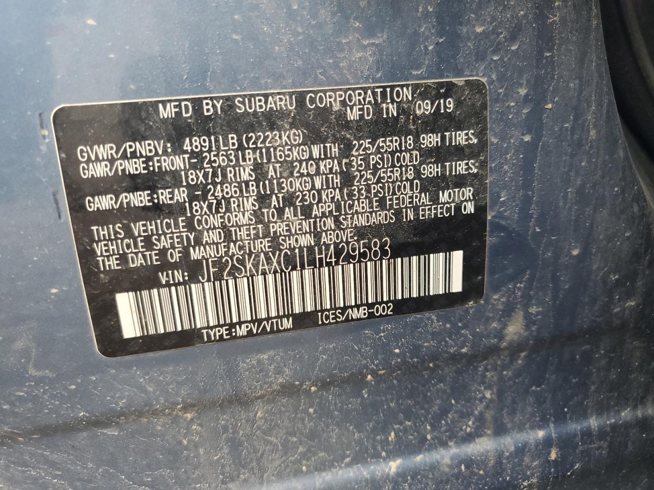 2020 Subaru Forester Touring VIN: JF2SKAXC1LH429583 Lot: 62406105