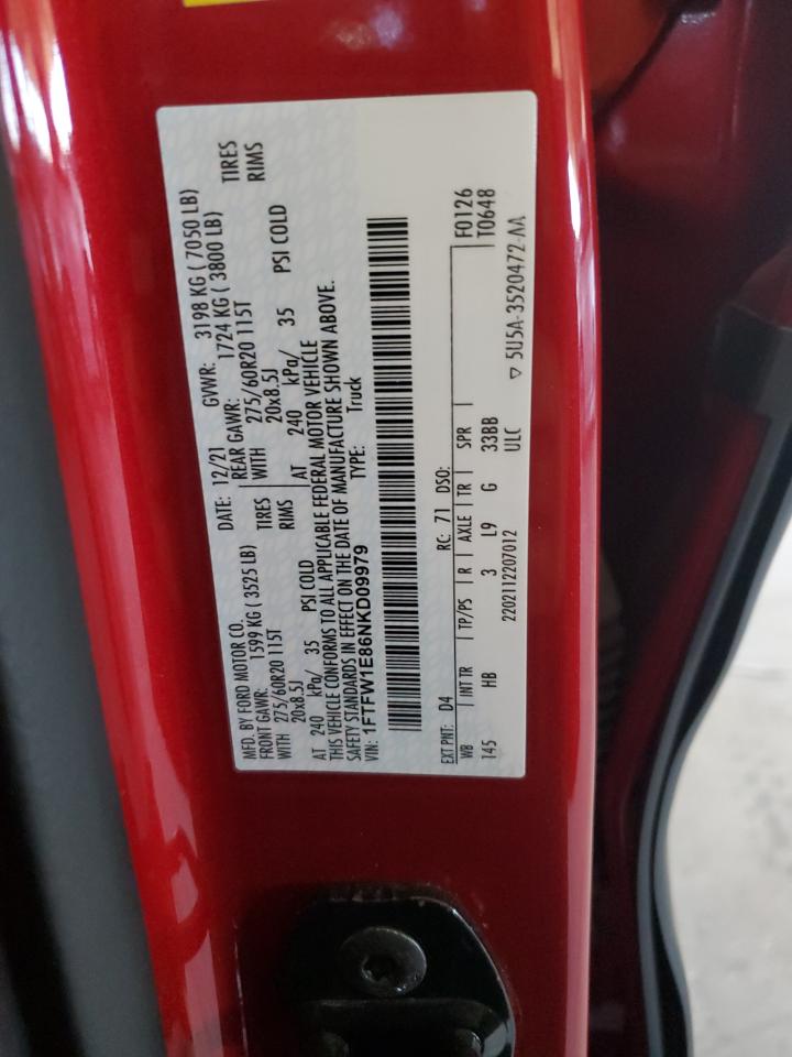2022 Ford F150 Supercrew VIN: 1FTFW1E86NKD09979 Lot: 62362745