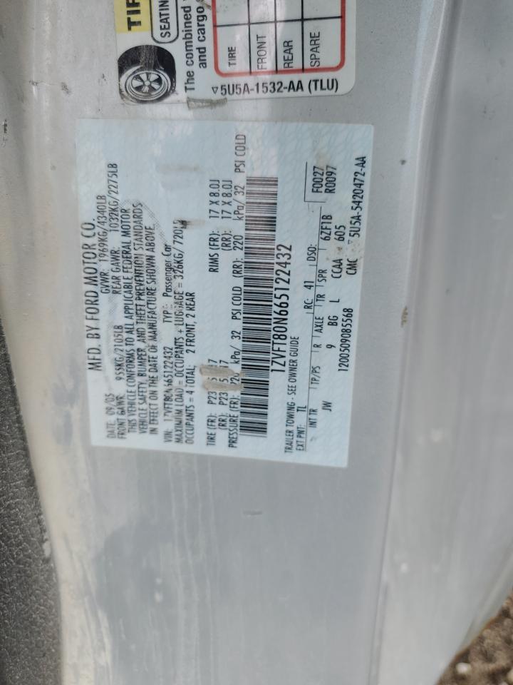 2006 Ford Mustang VIN: 1ZVFT80N665122432 Lot: 61149635