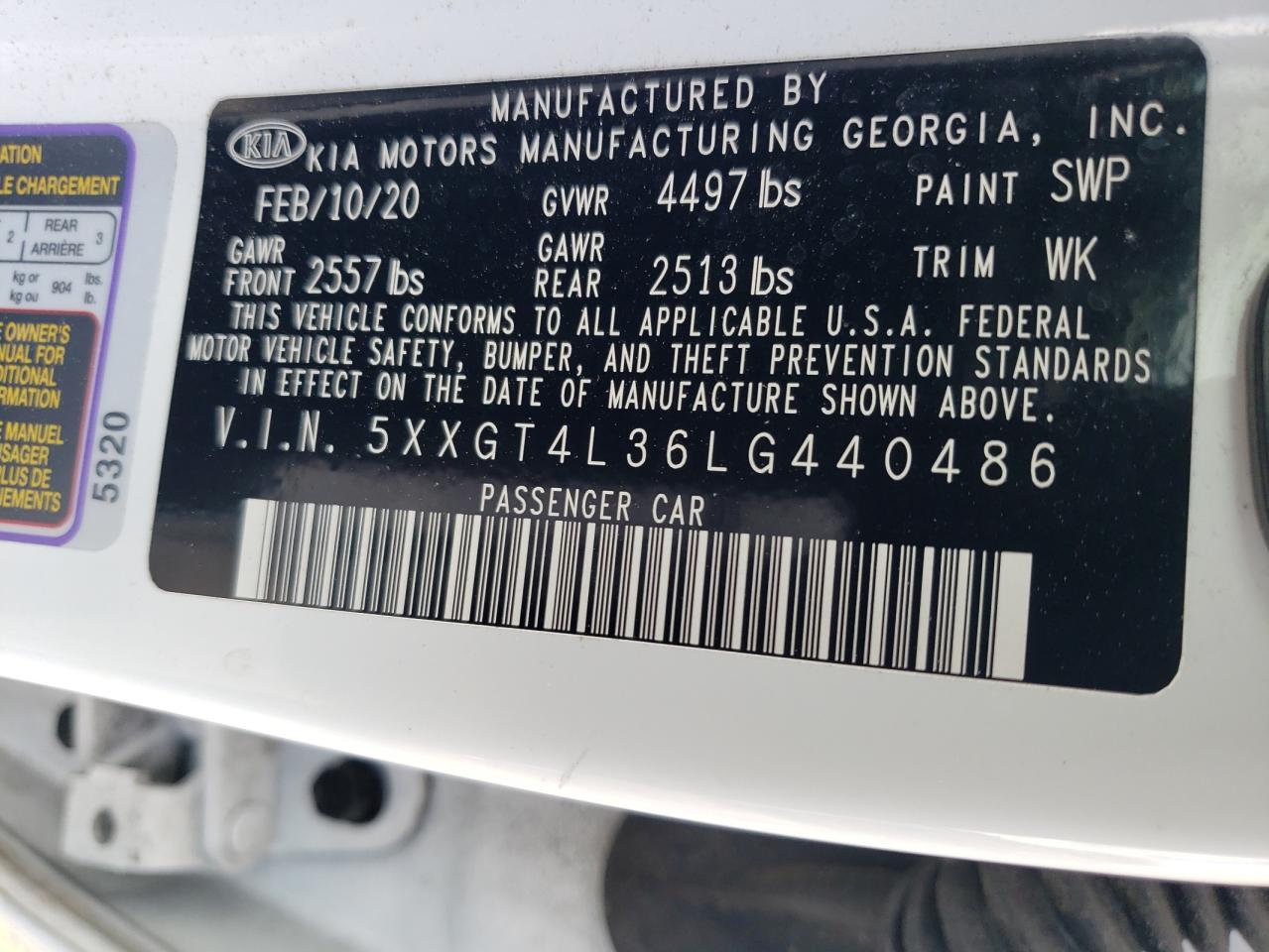 2020 Kia Optima Lx VIN: 5XXGT4L36LG440486 Lot: 60979835